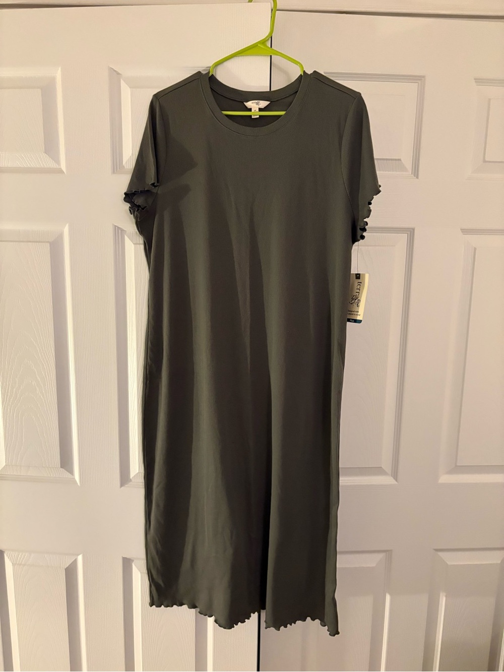 Women's Terra Sky Olive Green Short-Sleeve Straight Midi Dress (1X) New
